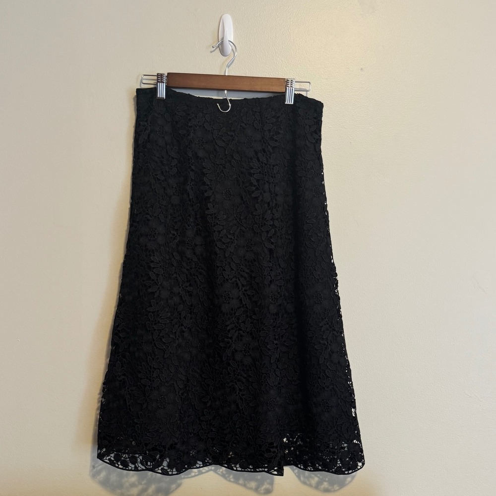 Garnet Hill Black Lace Midi Skirt Women's 6 Whimsigoth Fairy Grunge Indie Lacey